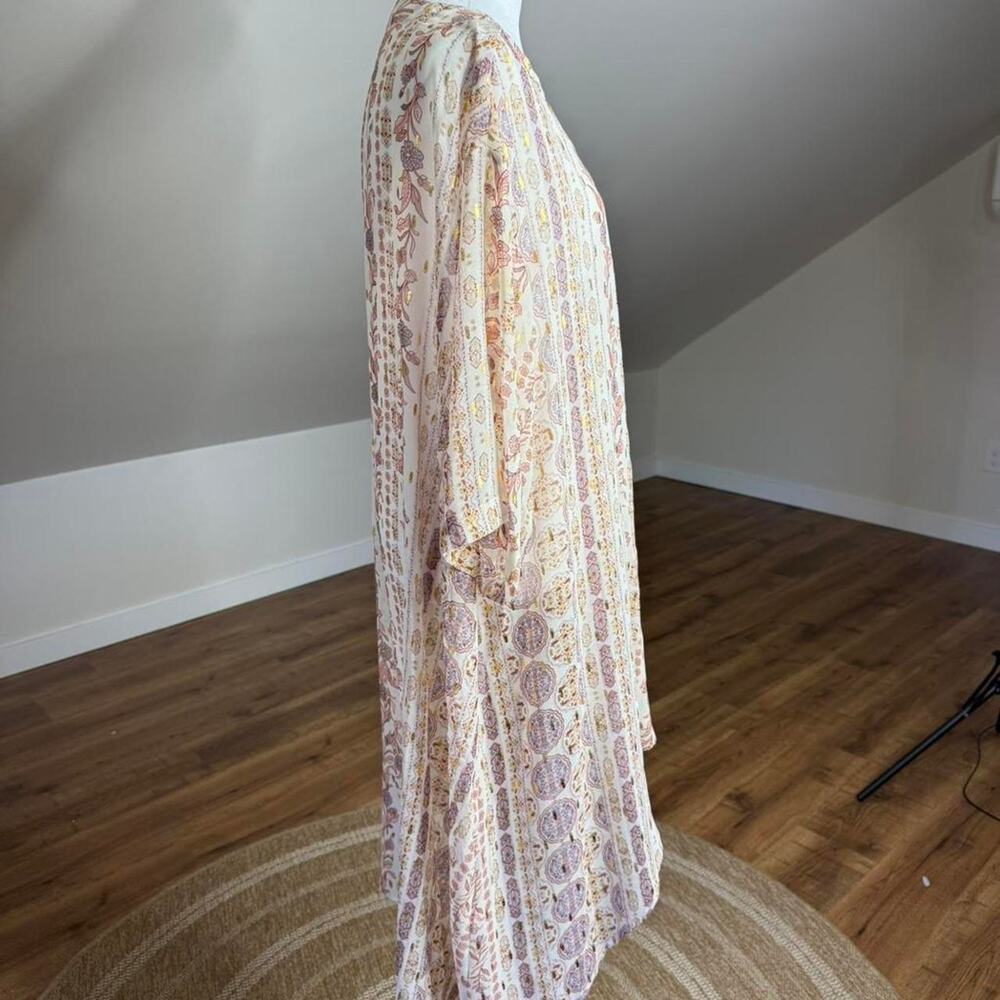 Gypsies & Moondust Boho Kimono Duster Floral Gold Detail Festival Cover Up M - Picture 3 of 7